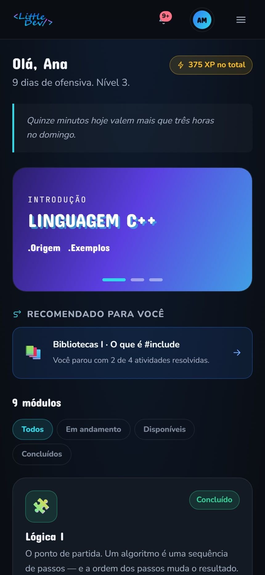 O painel em celular