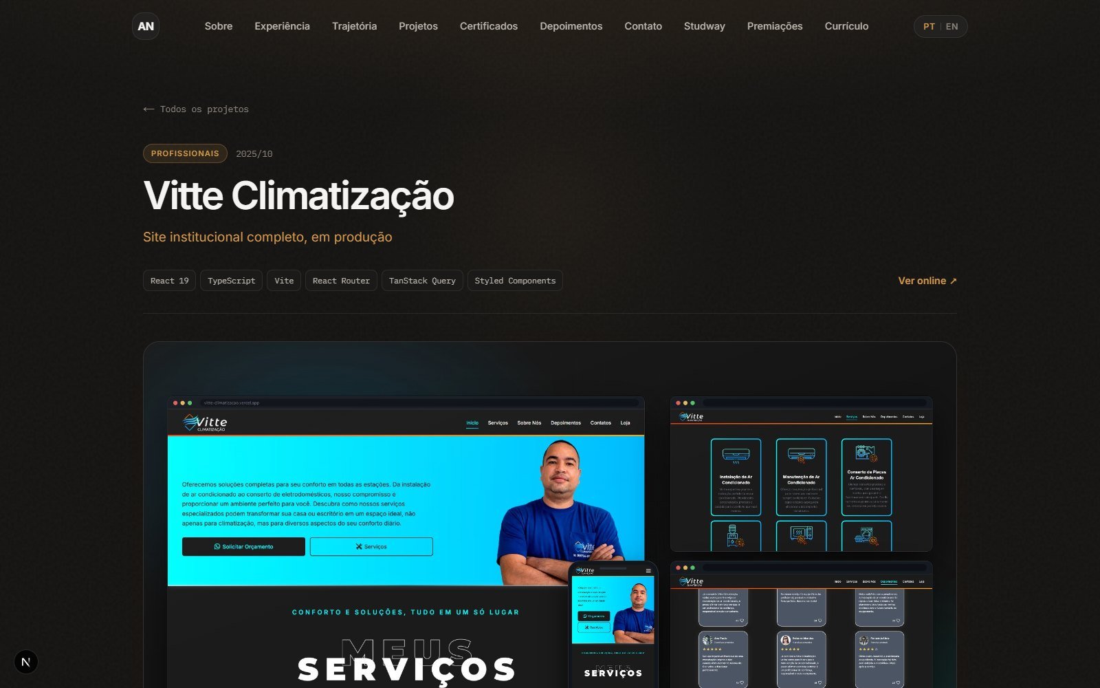 Página de projeto, com galeria