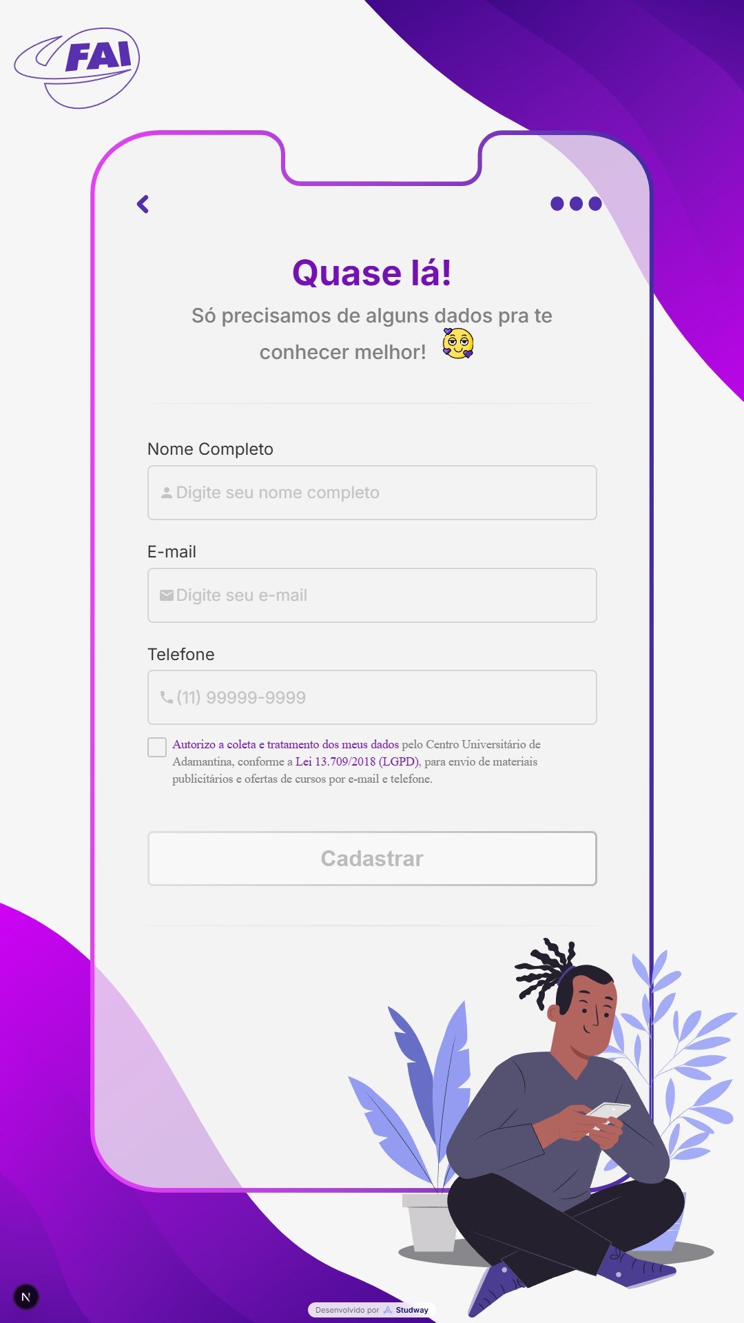 Cadastro com consentimento LGPD