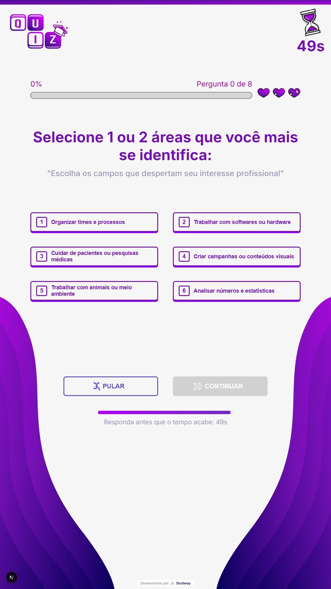 Questão com cronômetro e vidas